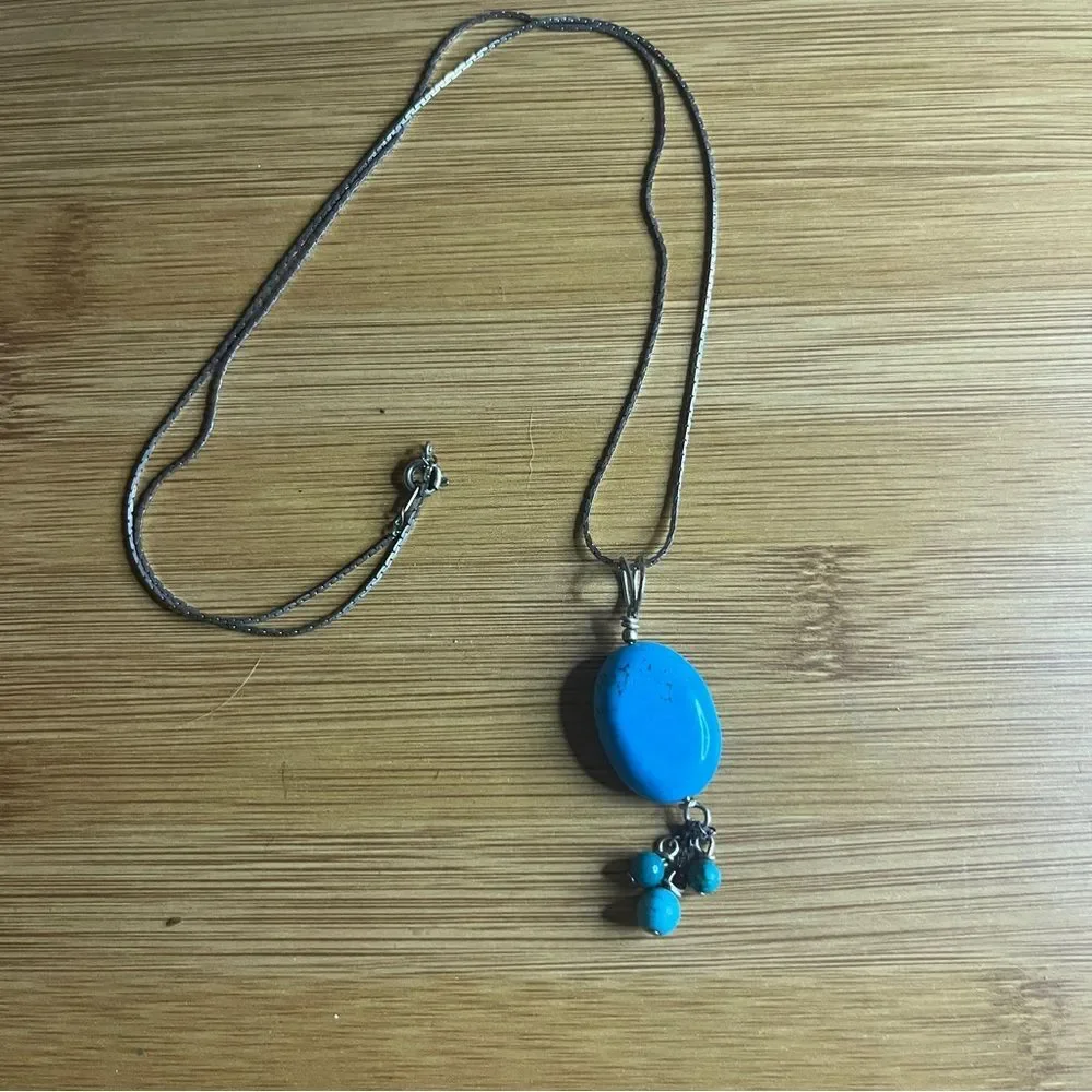 Anthro Elegant Silver and Turquoise Pendant Necklace